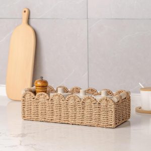 Scalloped Toilet Paper Storage Basket With Handle For Bathroom And Home Organization