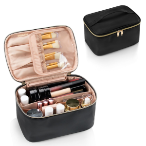 Makeup Bag, Portable Cosmetic Bag Black Make Up Case Toiletry Bag Large Capacity Travel Makeup Case Organizer For Women Toiletry Bag For Girls