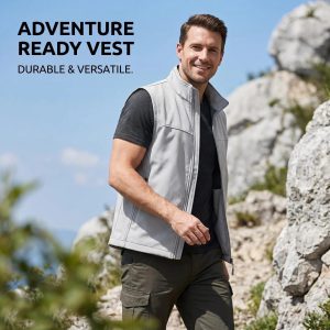 Mens Breathable Athletic Workwear Stand-Neck Zip-Up Vest