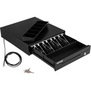 Cash Register Drawer, 13′ 12 V, For POS System With 4 Bill 5 Coin Cash Tray, Removable Coin Compartment & 2 Keys Included, RJ11/RJ12 Cable For Supermarket, Bar, Coffee Shop, Restaurant