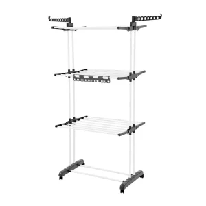 4-Tier Clothes Drying Rack, Sturdy Laundry Drying Rack with Wheels and 24 Rods, Wings Foldable, Clothes Hanger for Indoor and Outdoor (Shipment from Walmart)