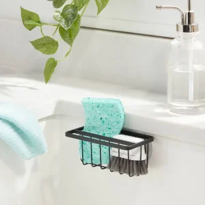 Small Steel Suction Sink Caddy With Rag Holder Black: Sponge Holder, Kitchen Storage, Matte Finish