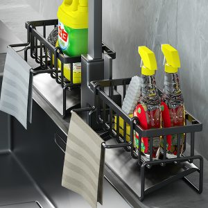 Kitchen Sink Caddy Basket Drain Rack Sponge Dishcloth Holder Storage Organizer