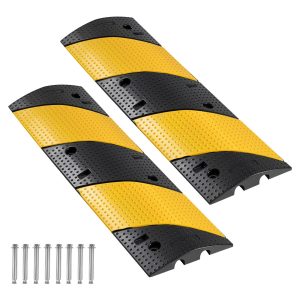 40 In Rubber Speed Bump, 2 Pack, 2 Channel Heavy Duty Traffic Speed Hump, 22000 Lbs/Axle Load Capacity, Cable Protector Ramp With Expansion Screws, For Asphalt Concrete Gravel Driveway And Road