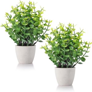 Mini Artificial Potted Plants 2 Pack, Fake Greenery For Bathroom, Bedroom, Office, Shelf, Desk And Home Decor