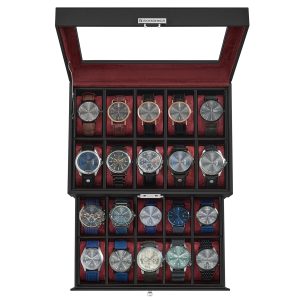 SONGMICS 20-Slot Watch Box, 2 Layers, Glass Lid, Lockable