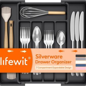 Expandable Silverware Drawer Organizer, Adjustable Kitchen Utensil Tray With Multiple Compartments For Forks, Spoons And Knives