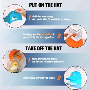 Baseball Cap Organizer 2 Pack, Adhesive Wall Mount Hat Holder For Up To 20 Caps, Space Saving Hat Storage Rack