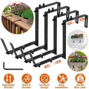 Adjustable Heavy-Duty Iron Planter Bracket – 6.1-11.6′ Extendable Tray & 2.36-6.9′ Two-Level Adjustable Hook