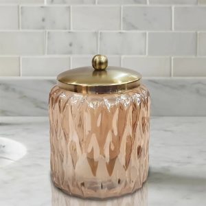Glacier Amber Vanity Glass Jar  Stylish Storage For Cotton Swabs,Rounds,Balls,Sponges & Bath Salts   Decorative Canister For Bathroom, Bedroom   Amber Finish