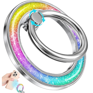 Phone Ring Holder Compatible With MagSafe -Magnetic Cell Phone Grip Women Glitter Magnet Removable Finger Ring Grip Stand Cute Girly Sparkle , Rainbow