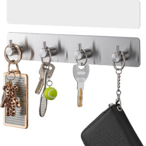 Key Holder With 4 Hooks,Adhesive Key Hanger Organizer For Wall Mount