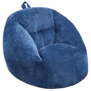 Bean Bag Chair, 3 Feet Bean Bag Chair With Soft Armrests And Storage Pocket, 25D Memory Foam Filled With Soft Teddy Velvet Cover, Bean Bag For Bedroom Or Playroom, Blue