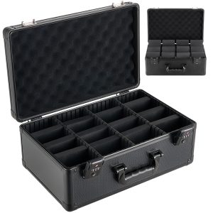 Graded Card Case 4 Row 152 PSA Slab Storage Box TSA Approved Lock, Baseball Sports Trading Cards Holder Collector, With 12 Dividers, Holds 120 SGC 100 BGS 550 Top Loaders & 999+ Loose Cards