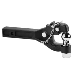 Pintle Hook, 16000 Lbs Towing Capacity, Pintle Hook Hitch For 2-inch Hitch Hook Military Receiver, Combination 2-inch Hitch Ball, Fits 2.5 To 3-inch Lunette Ring, Black Powder Coat, For Trailers