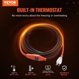 Pipe Heating Cable 6FT 7W FT Heat Tape For Pipes With Built-in Thermostat
