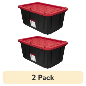 (2 pack) 27 Gallon Large Storage Bin with Snap Lid, Black and Red, Heavy Duty Plastic Storage Container (Shipment from Walmart)
