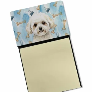 White and Cream Bichon Frise Coworker Watercolor Sticky Note Holder Refillable Dispenser Desk Accessory 3×3 Pad Gift