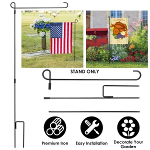 Garden Flag Stand Flagpole Weatherproof Wrought Iron Coated Yard Flag Holder For Yard Flag Party Banner Fits 11.8×17.7in Flag