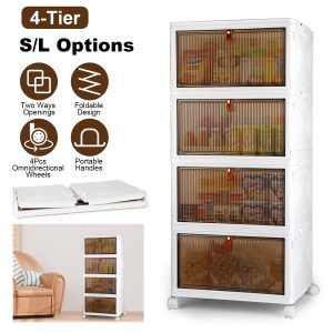 4Pc Foldable Storage Bins With Lid For Home Storage Front Magnetic Door Collapsible Stackable Closet Organizer Containers With 4Pcs 360 Degree Rotatable Wheels