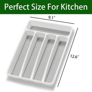 5 Compartment White Silverware Organizer Plastic Kitchen Drawer Utensil Tray Flatware Holder Cutlery Storage Organizer For Forks Spoons Knives