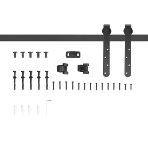 Vintage Sliding Elegance: 6FT Barn Door Hardware Kit for Single Door Antique Cabinet Closet Hanger, Coffee Finish
