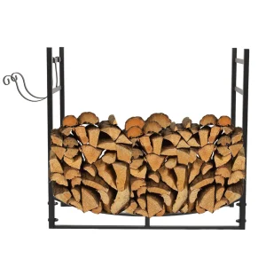 33″ Wrought Iron Firewood Holder, Wood Lumber Storage Holder For Fireplace XH