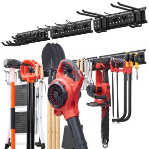 Garage Tool Organizer 49.5 Inch 600 Lbs Wall Mount Garden Tool Rack, Heavy Duty Garage Hanging Storage Rack Organization With 3 Rails And 12 Adjustable Hooks, For Yard Tools, Shovel, Rake, Shed