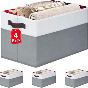 4 Pack Large Closet Storage Baskets, Fabric Shelf Organizers With Handles, Collapsible Bins For Clothes, Toys & Nursery, 14x10