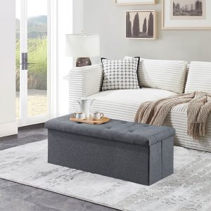 Folding Storage Ottoman Bench, Ottoman Foot Rest, End Of Bed Bench, Storage Chest, For Living Room, Bedroom, Entryway, 43 Inches, Gray