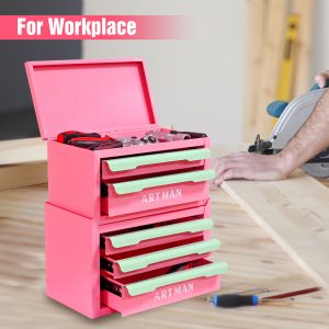 Drawer-style Desktop Storage Box, Office Workstation Organizing Magic Tool, Desk Stationery Storage Rack, Cosmetic Storage Cabinet–Pink-green Colo