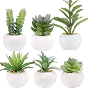 Artificial Succulents 6 PCS, Small Fake Plants In Ceramic Pots For Desk, Shelf, Office, Bathroom And Home Decor