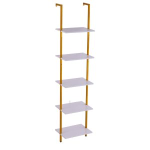 Industrial Square Pipe Shelf 5 Tier 15.6×11.8in Wall-Mount Gold White