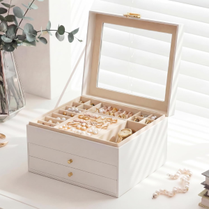3-Layer Jewelry Box Organizer, Multi-Level Jewelry Storage Case, Cloud White Jewelry Holder For Rings, Earrings & Accessories