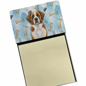 Brown and White Saint Bernard Coworker Watercolor Sticky Note Holder Refillable Dispenser Desk Accessory 3×3 Pad Gift