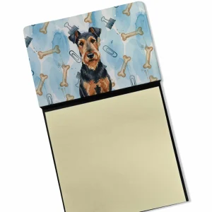 Airedale Terrier Coworker Watercolor Sticky Note Holder Refillable Dispenser Desk Accessory 3×3 Pad Gift
