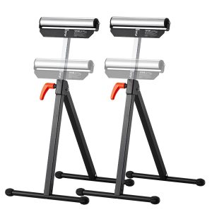 2-Pack Roller Stands, 135 Lb Load Capacity, 26.8-42.5” Adjustable Height, Folding Heavy Duty Design With 11.5 In Polished Steel Roller Head, For Table Saw Outfeed Woodworking Extension Support