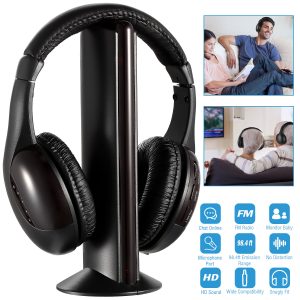 Wireless RF Headphones HiFi Over Ear Headsets RF Transmitter Receiver With MicY-shaped Cable Monitoring Earphone 98.4ft Range For TV Radio CD