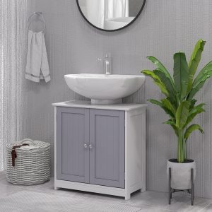Bathroom Vanities, Bathroom Sink Cabinets with U-Shape Cut-Out and Adjustable Internal Shelf, White and Gray