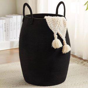 Larry’s Large Capacity Tall Model With Extended Handle Foldable Tassel-free Decorative Dirty Clothes Basket For Bedroom And Bathroom Clothing Storage