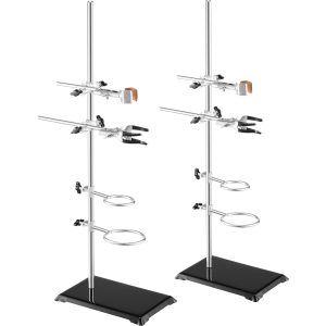 Lab Stand Support, Laboratory Retort Support Stand 2 Sets, Steel Lab Stand 23.6" Rod And 8.3" X 5.3" Cast Iron Base, Includes Flask Clamps, Burette Clamps And Cross Clamps