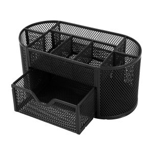 1Pc Metal Mesh Pencil Holders Desk Organizer With 9 Compartment Pen Holder Storage