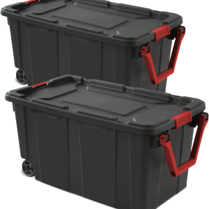 40 Gallon Durable Plastic Storage Tote With Latching Lid And Pull Handle, Black, 2 Pack  Shipment From Walmart
