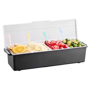 Chilled Condiment Server 4 Compartment Cold Serving Tray With Lid For Fruit