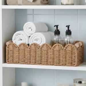 CubesLand Scalloped Toilet Paper Storage Basket W Handle For Home Decor