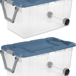 160 Quart Durable Clear Storage Container With Latching Lid And Pull Handle, Blue, 2 Pack Shipment From Walmart