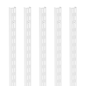 Shelf Pilaster, 60-inch 5 Pack, Dual Track Upright Wall Shelving System, Heavy Duty Support System Twin Slot Shelf Rails, 25 Screws, Suitable For Cabinet Closet Organization Storage, Silver