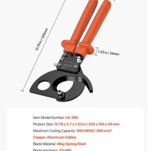 Ratcheting Cable Cutter, Spring Steel Blades With PVC-Coated Handles, Quick-Release Button, Heavy Duty Ratchet Cable Wire Cutter For Cutting Copper & Aluminum Cables Up To 800 MCM / 400 Mm²