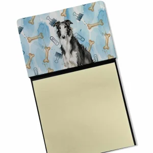 Black and White Borzoi Coworker Watercolor Sticky Note Holder Refillable Dispenser Desk Accessory 3×3 Pad Gift