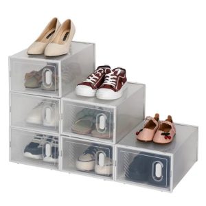 Shoe Storage Boxes 6 Pack Clear Plastic Stackable White